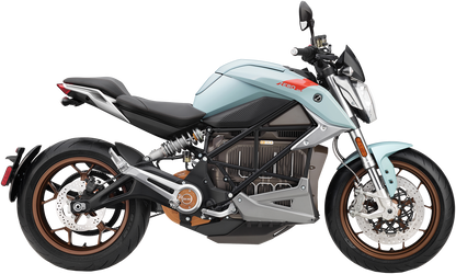 SR-F blå elmotorsykkel fra Zero sett rett fra side