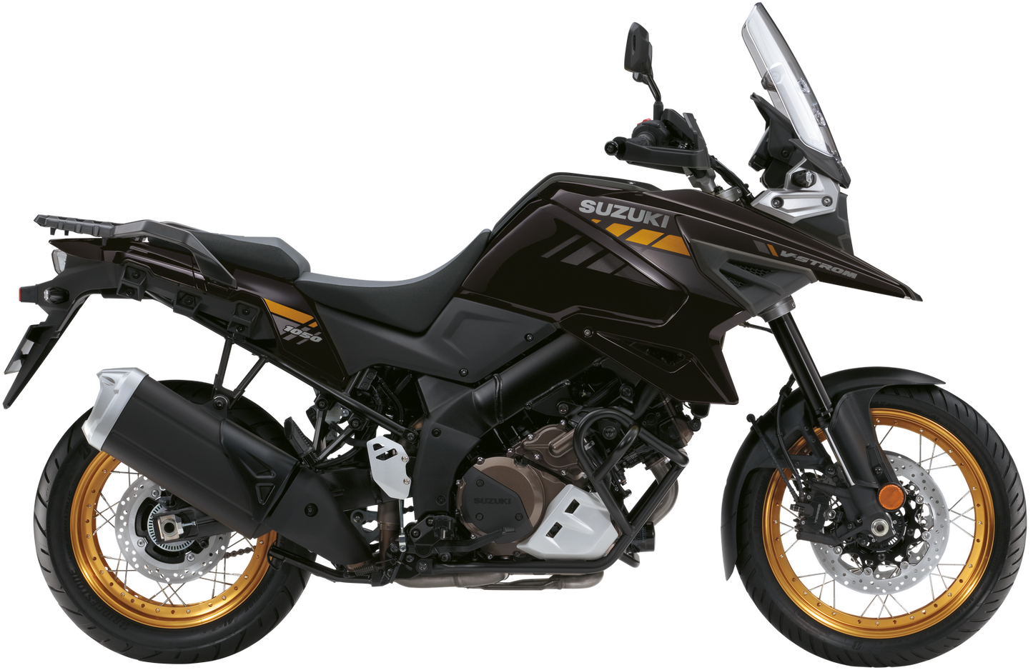 V-strom DL1050RCM2 fra Suzuki vist i sort/gull i studio