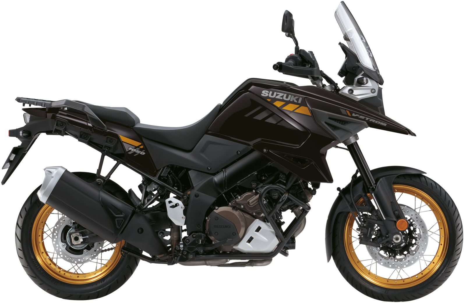 V-strom DL1050RCM2 fra Suzuki vist i sort/gull i studio