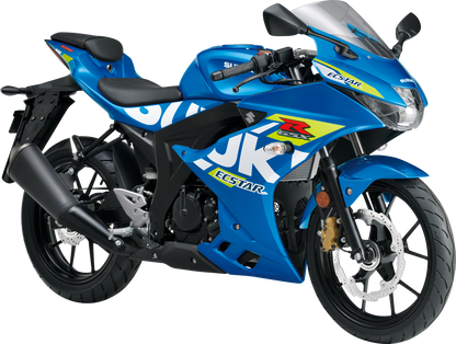 GSX-R125RLXM3 i farge YSF fra Suzuki sett i diagonal vinkel